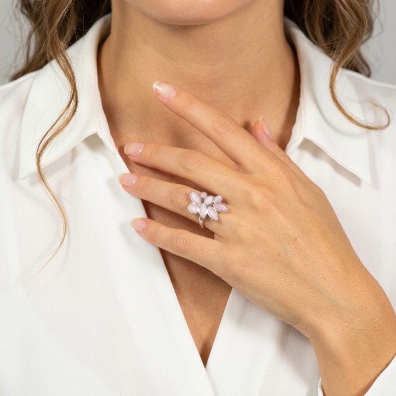 Bague Nacre Rose en Argent porté
