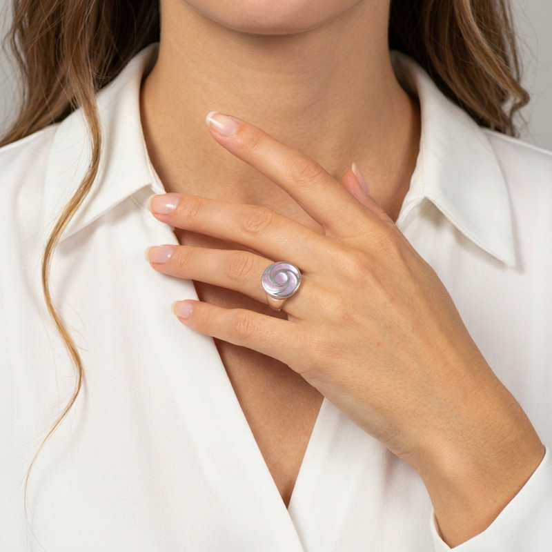 Bague Nacre Rose en Argent porté