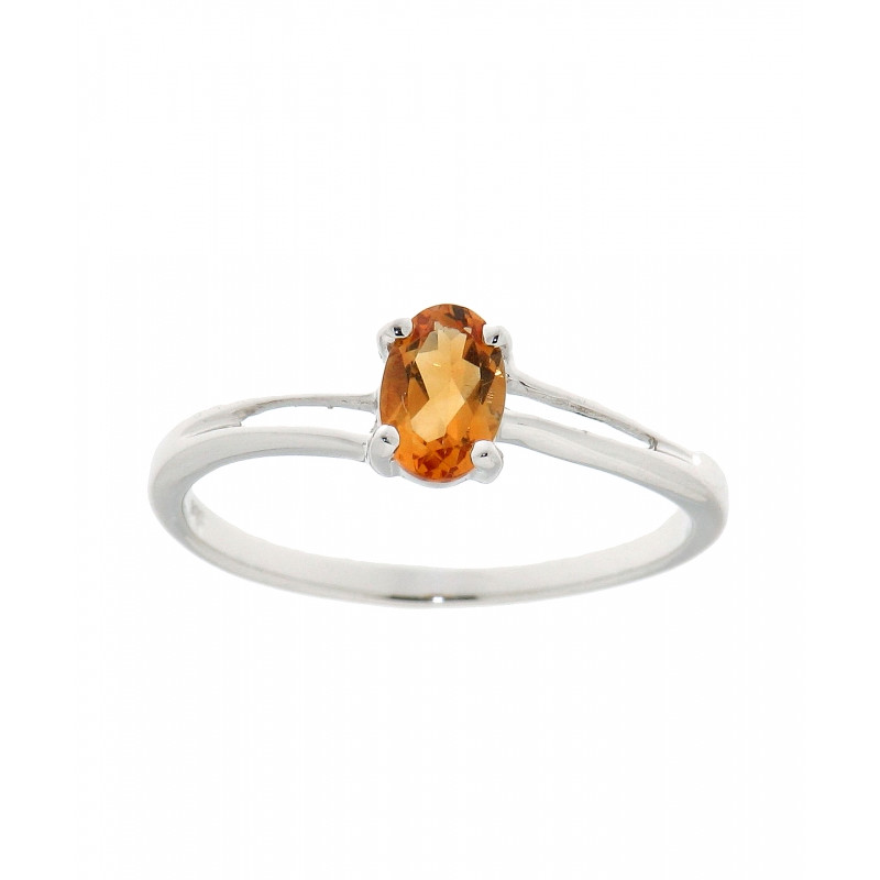 Bague Or Blanc 375 Citrine Ovale 6x4mm