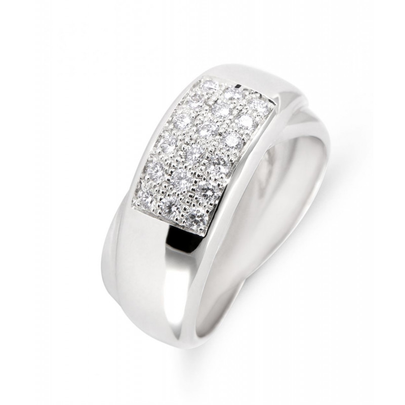 Bague Or Blanc 750 anneaux entrelacés et Pavage Diamants