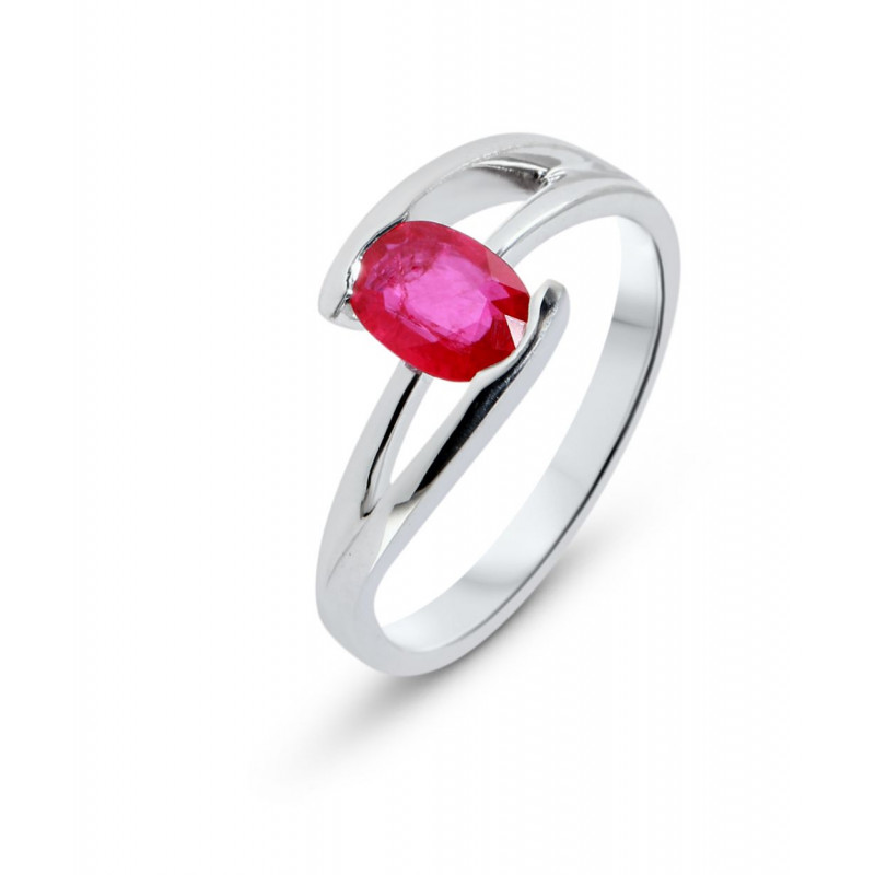 Bague Or Blanc 750 Rubis ovale 7x5mm