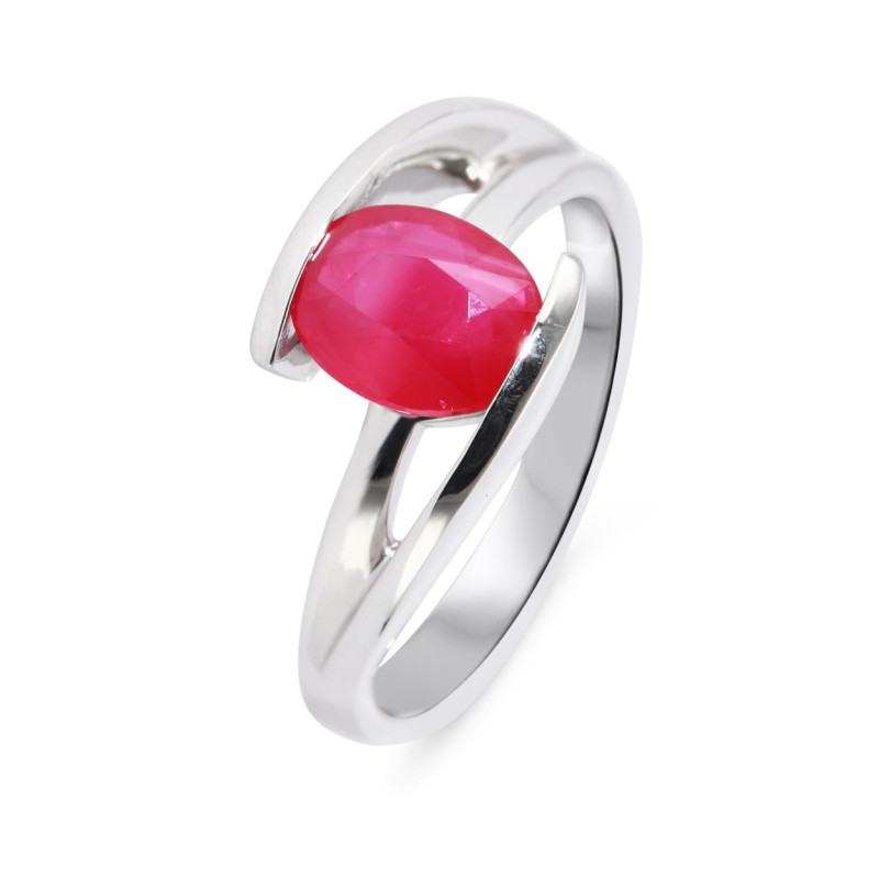 Bague Or blanc 750 Rubis ovale 9x7mm