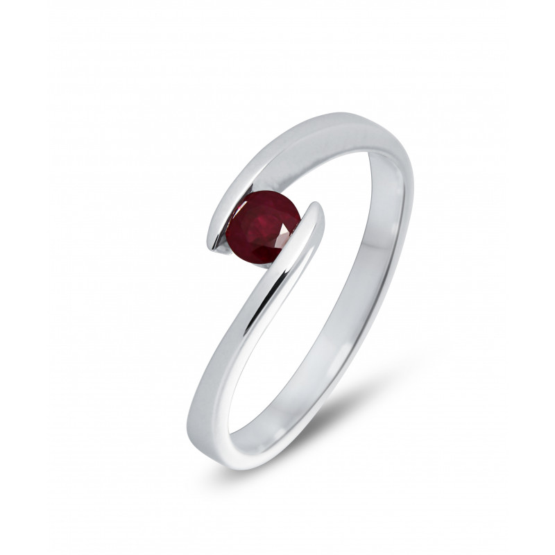 Bague Or Blanc 750 Rubis Rond 4mm