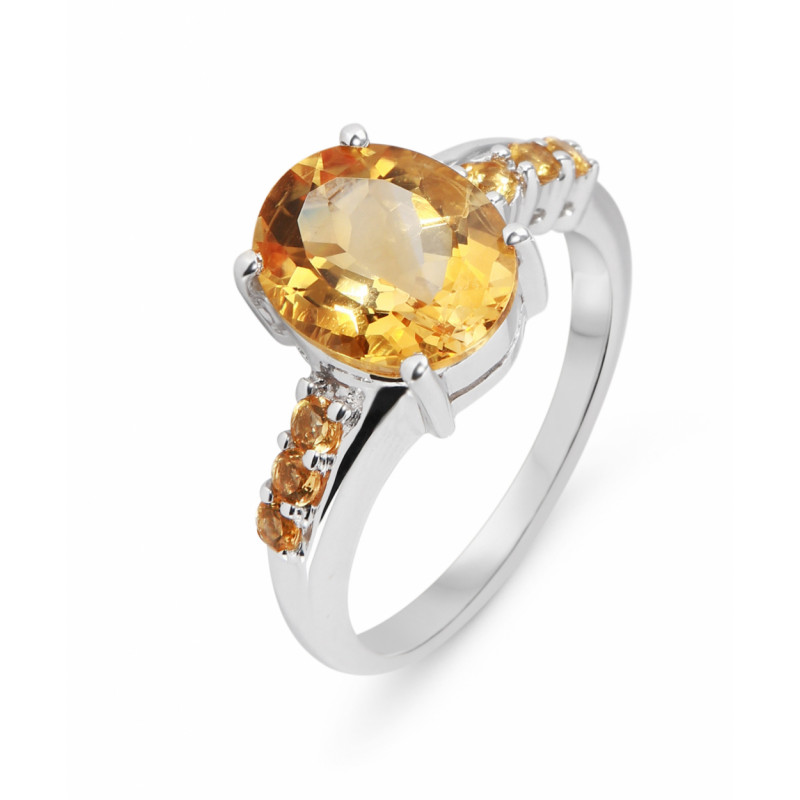 Bague Or Blanc Citrine Ovale 10x8mm