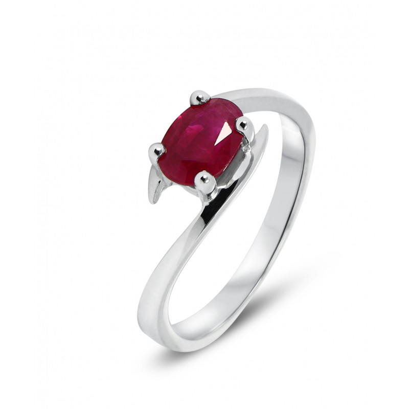 Bague Or Blanc Rubis Ovale 7x5mm