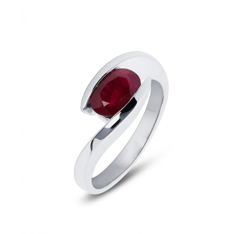 Bague Or Blanc Rubis Ovale 8x6mm