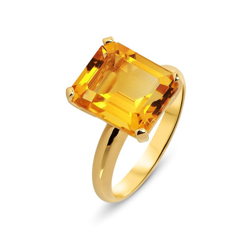 Bague Or Jaune 750 Citrine Rectangulaire 12x10mm