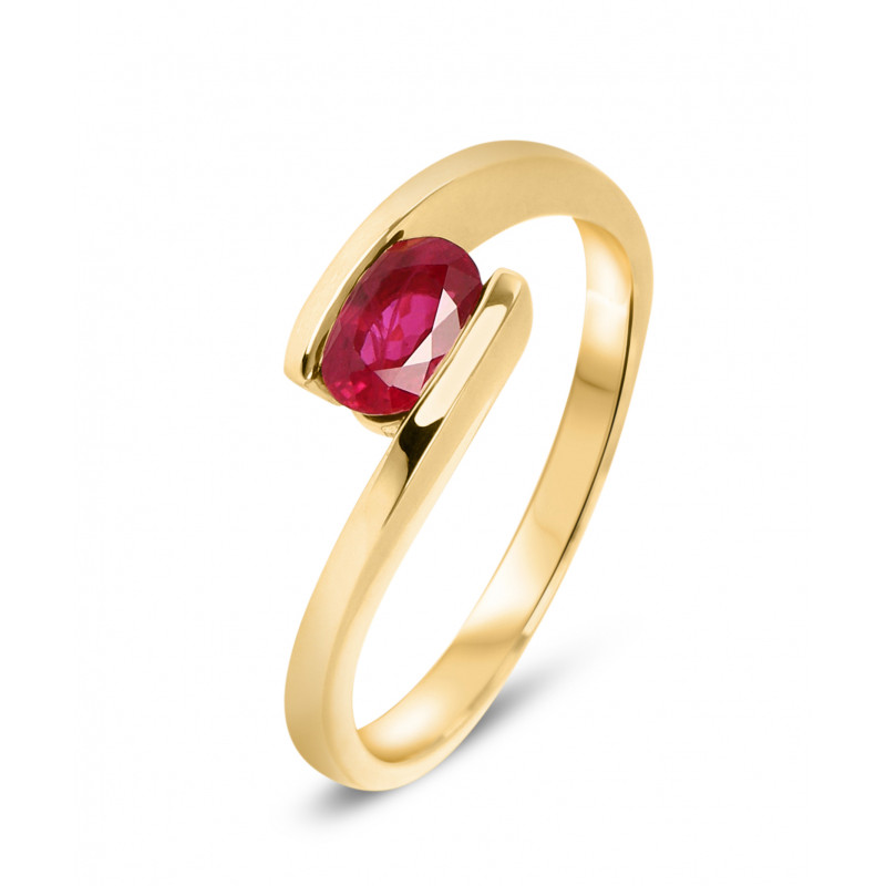 Bague Or jaune 750 Rubis Ovale 6x4mm  AAA