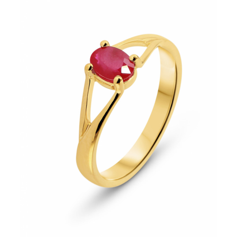 Bague Or Jaune 750 Rubis ovale 6x4mm