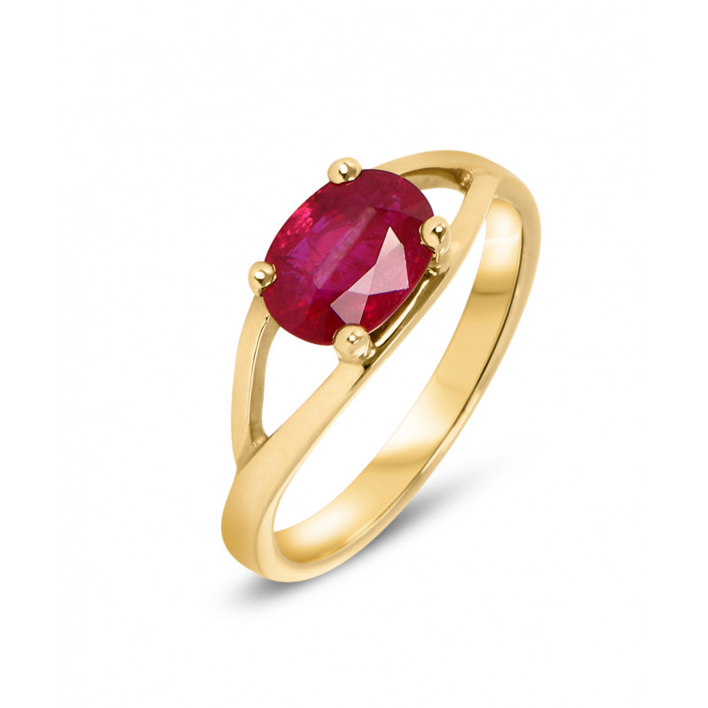 Bague Or Jaune Rubis Ovale 8x6mm