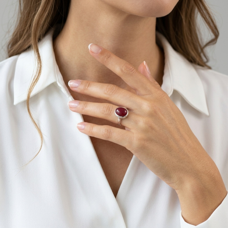 Bague Rhodonite 12x10mm en Argent porté
