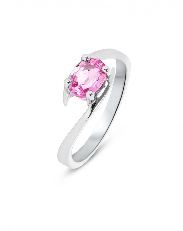 Bague Saphir Rose Ovale 7x5mm Or Blanc