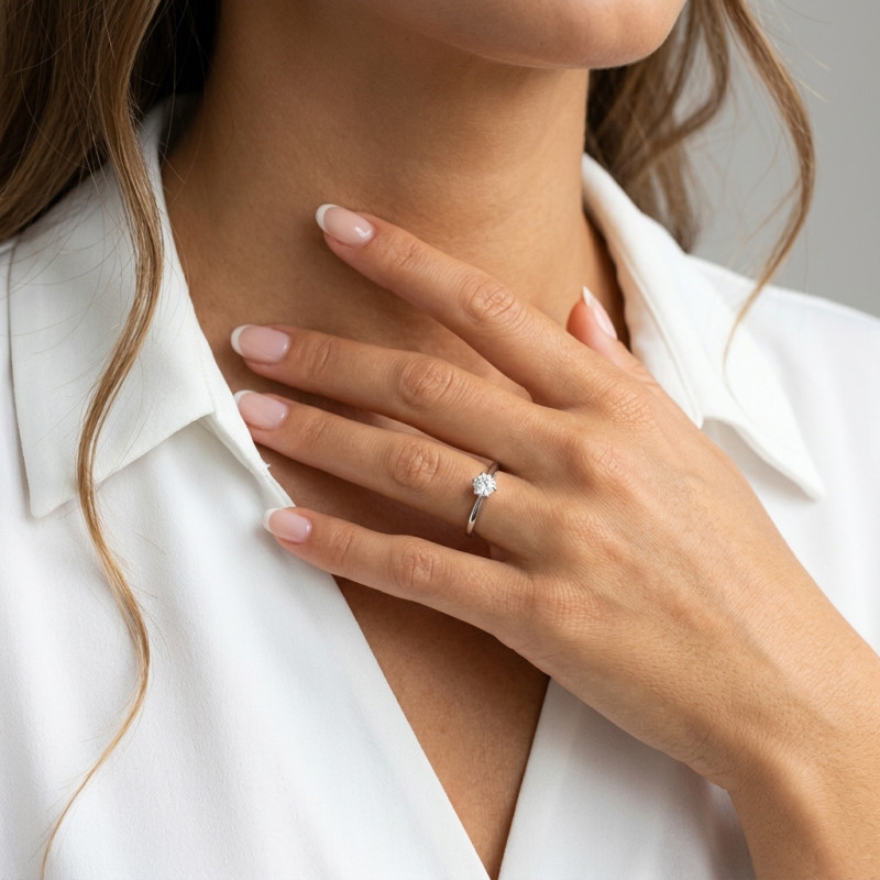Bague Solitaire Or Blanc 750 Diamant 0.30 carat porté