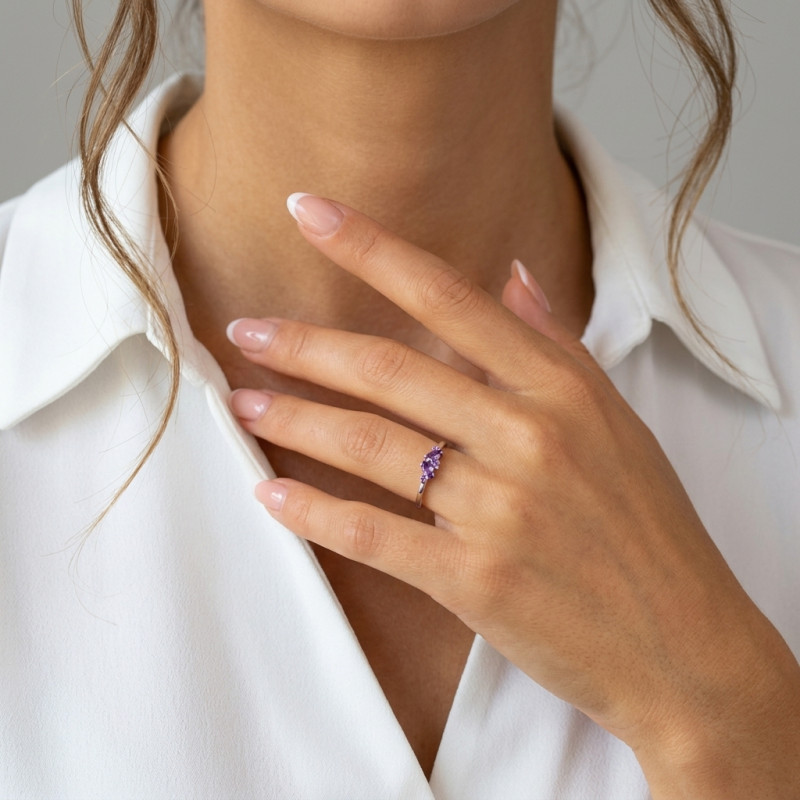 Bague Thelma Argent 925 Rhodié et Améthyste porté