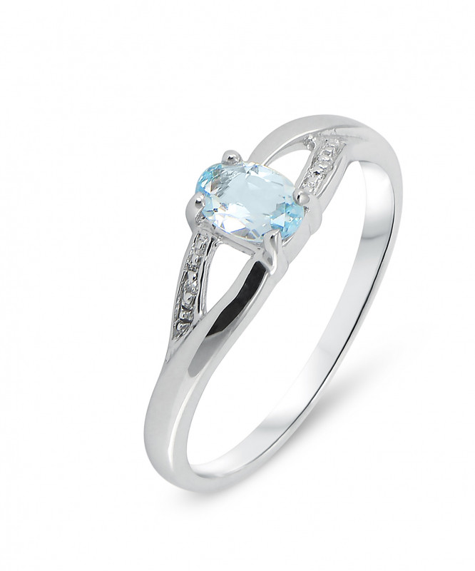Bague En Or Blanc 9 Carats Avec Topaze Bleue Et Zircon - Taille 54, Neuve Sans Emballage