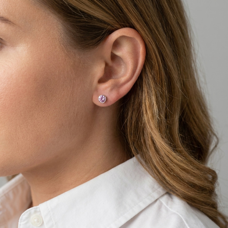 BO Argent Oxyde Rose Rond 4.5mm Serti Clos porté