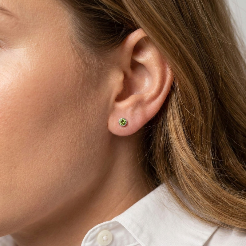 BO Argent Oxyde Vert Rond 3mm Serti Clos porté