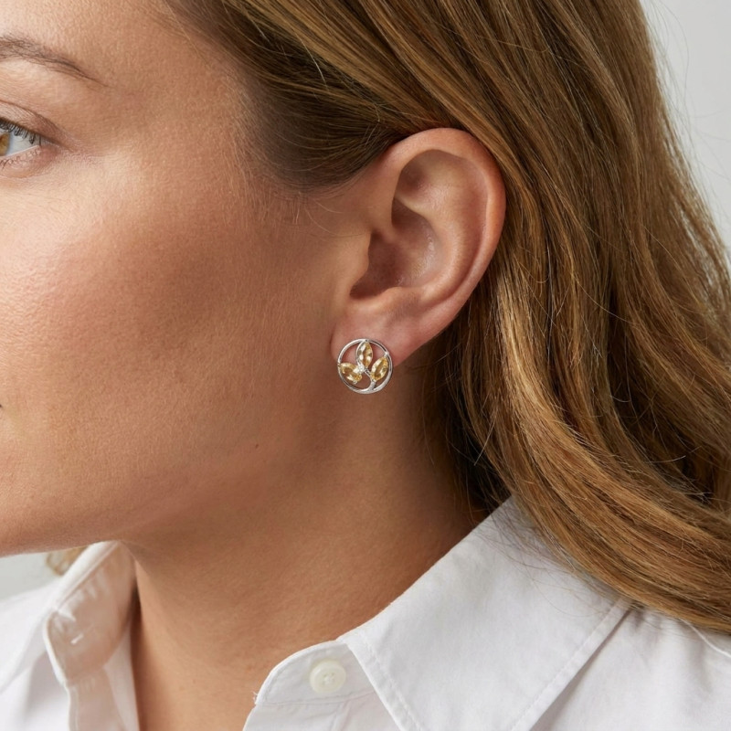 Boucles d'oreilles Arbre de Vie Argent et Citrine porté