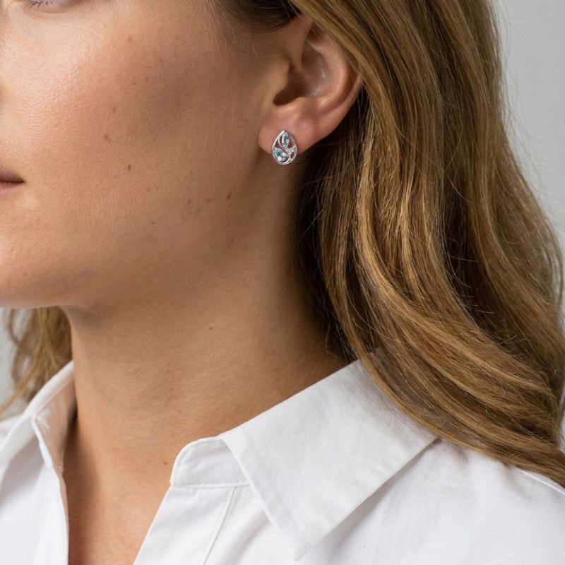 Boucles d'oreilles Arbre de Vie Argent et Topaze bleue traitée porté