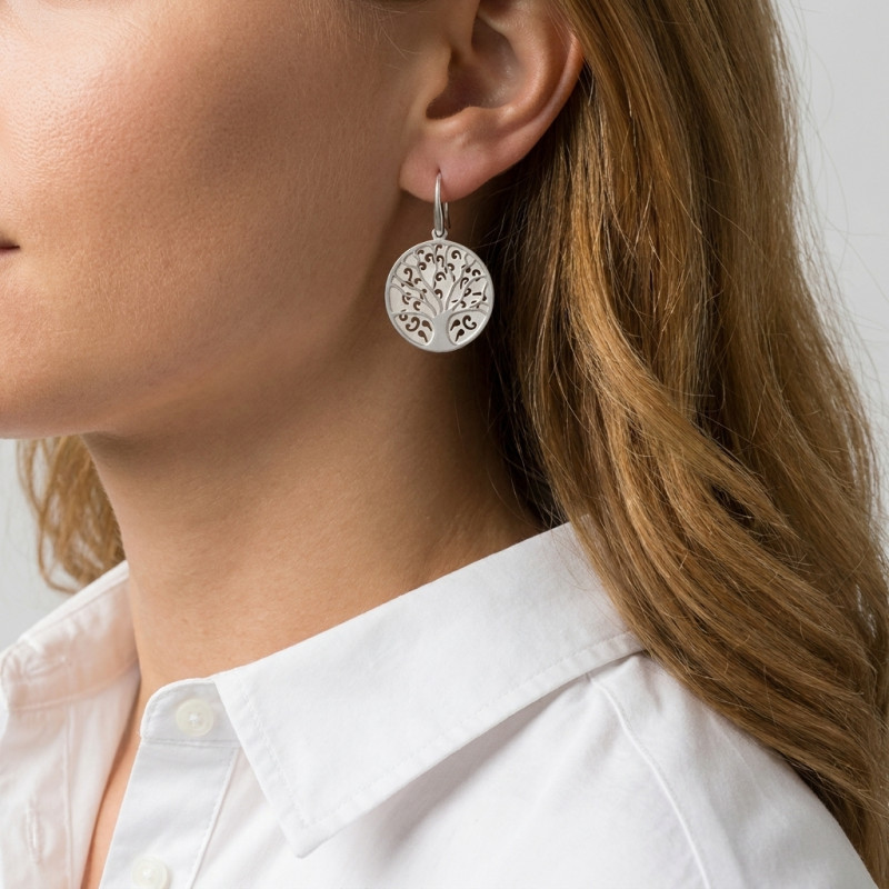 Boucles d'oreilles Arbre de vie pendantes en Argent 925 porté