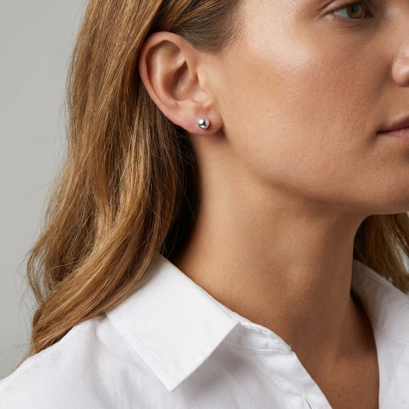 Boucles d'oreilles Argent 6mm porté