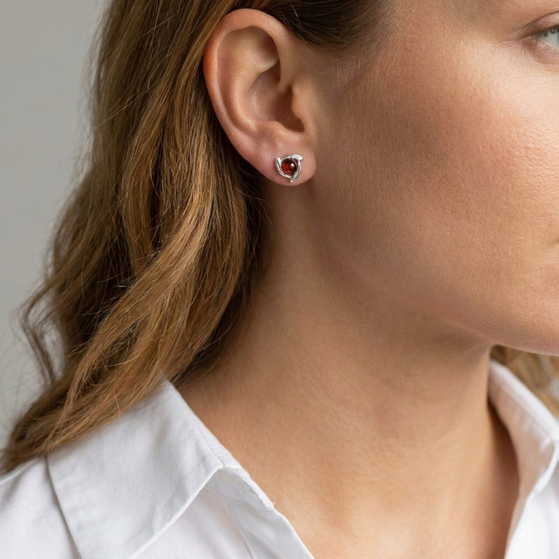 Boucles d'oreilles Argent 925 Ambre  porté