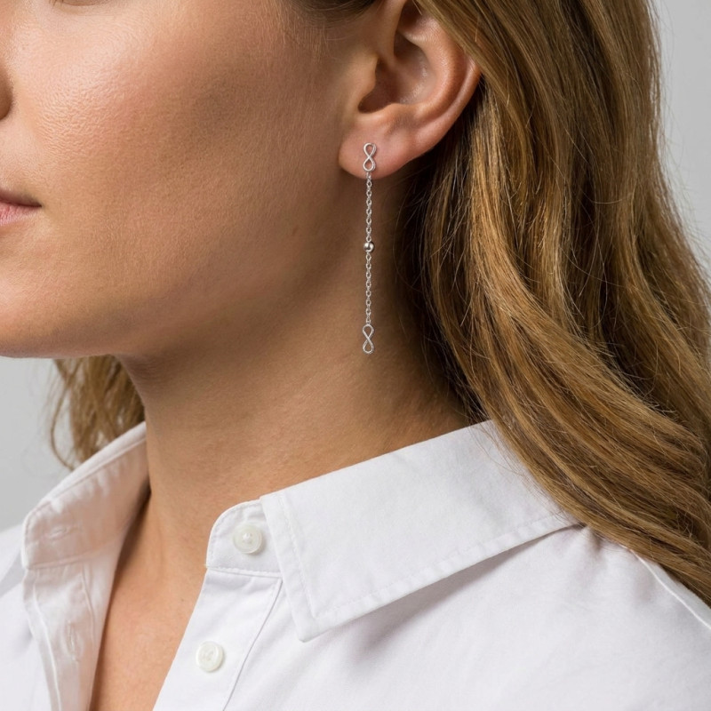 Boucles d'oreilles Argent 925 boules et infinis porté