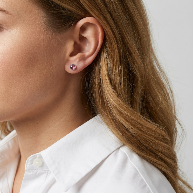 Boucles d'oreilles Argent 925  Grenat Rond facetté 5mm porté