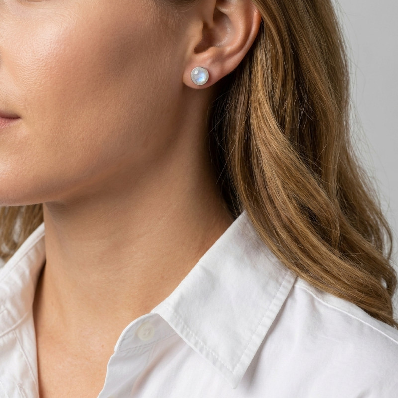 Boucles d'oreilles Argent 925 Labradorite Ronde facettée 7mm porté