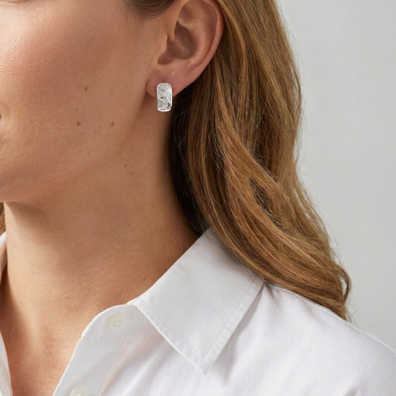 Boucles d'oreilles Argent 925 Nacre Blanche Motif porté
