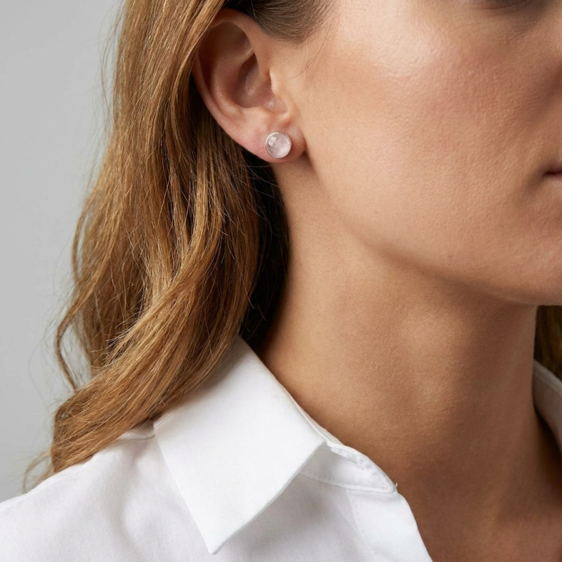 Boucles d'oreilles Argent 925 Quartz Rose Rond facetté 7mm porté