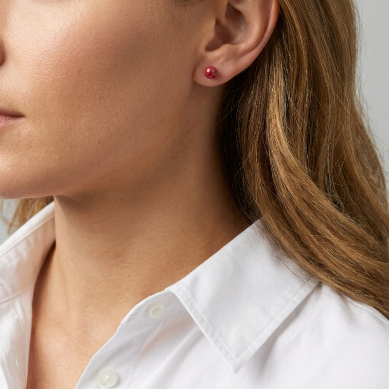 Boucles d'oreilles Argent 925 Rhodonite Boules Facettées 6mm porté