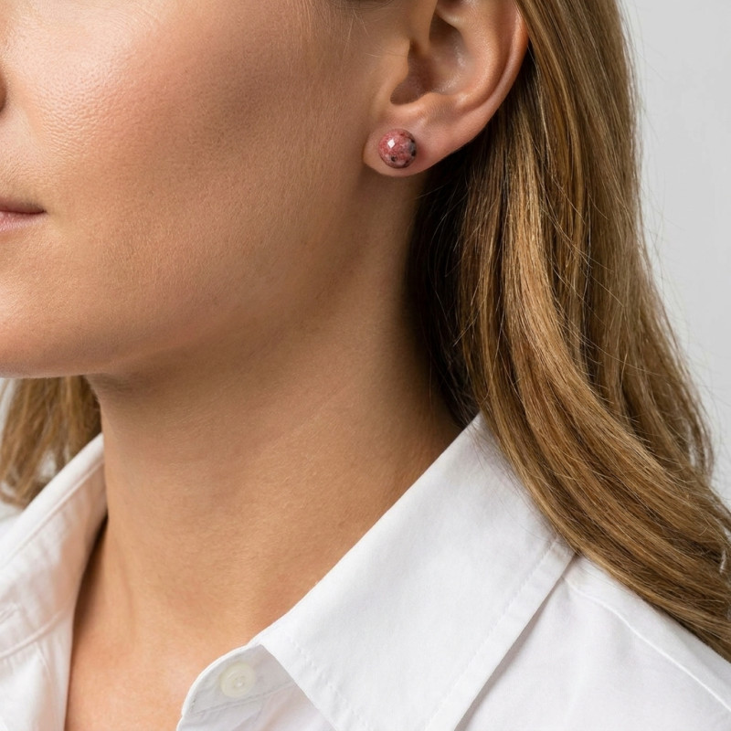 Boucles d'oreilles Argent 925 Rhodonite Boules Facettées 8mm porté