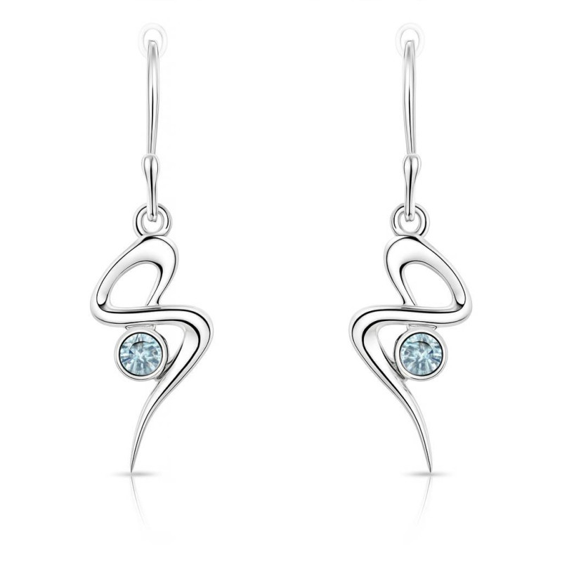 Boucles D'oreilles En Argent 925 Avec Topaze Bleue Et Diamant - Neuf Sans Emballage