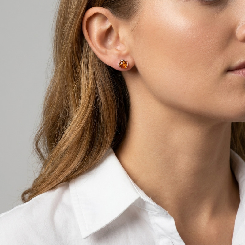 Boucles d'oreilles Argent  Ambre Rond 5.5mm porté