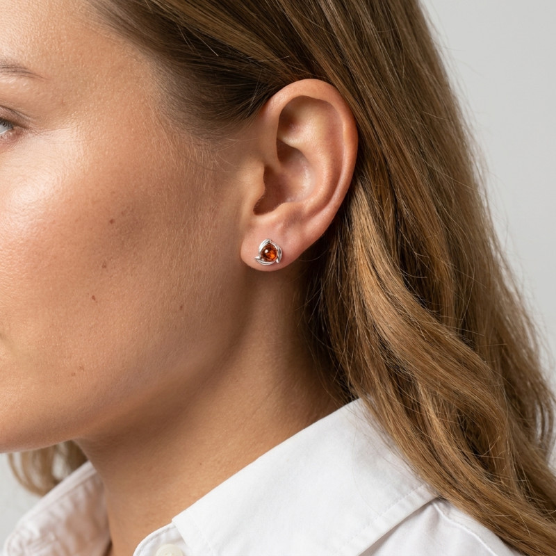 Boucles d'oreilles Argent  Ambre porté
