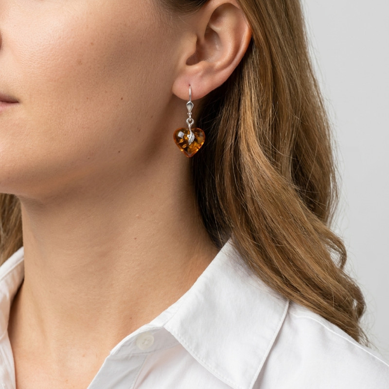 Boucles d'oreilles Argent  Ambre porté