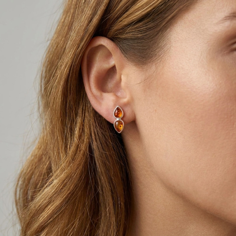 Boucles d'oreilles Argent Ambre porté
