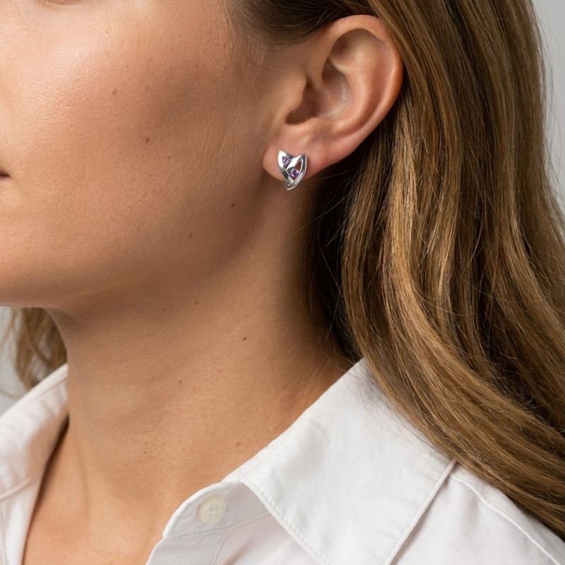 Boucles d'oreilles Argent  Améthyste Motif Fantaisie porté