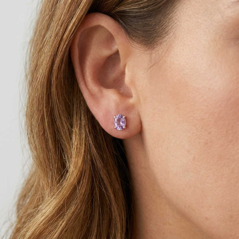 Boucles d'oreilles Argent Améthyste ovales 6x4mm porté