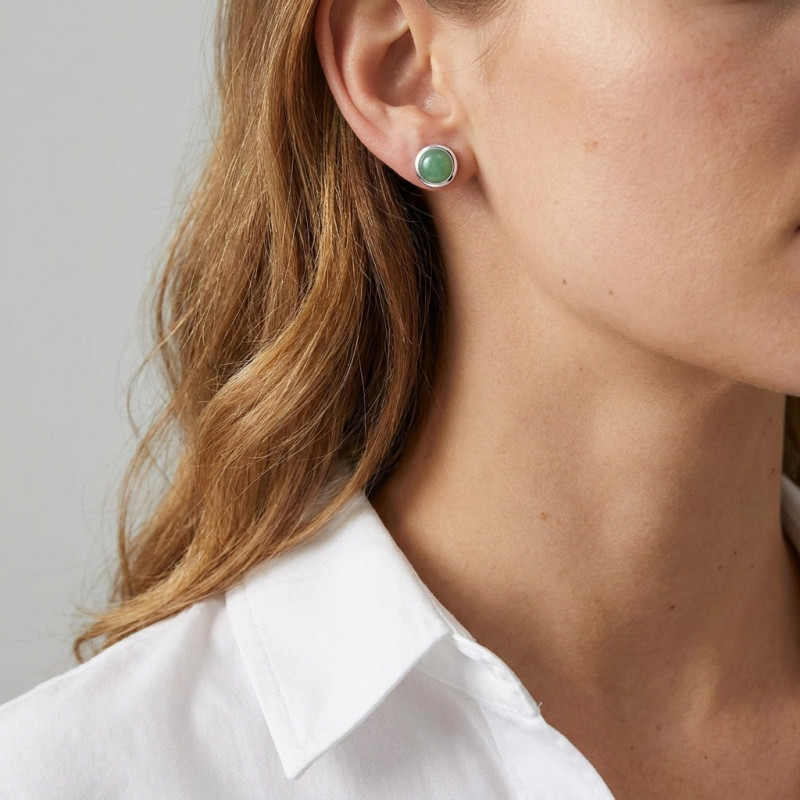 Boucles d'oreilles Argent Aventurine Ronde 7mm porté