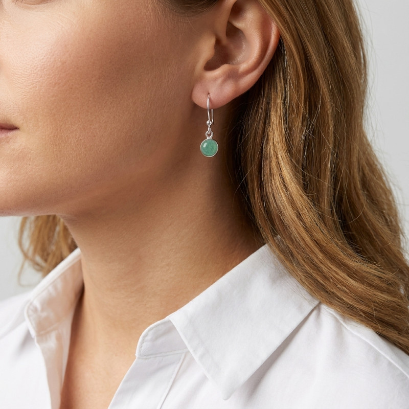 Boucles d'oreilles Argent  Aventurine Rondes 7mm porté