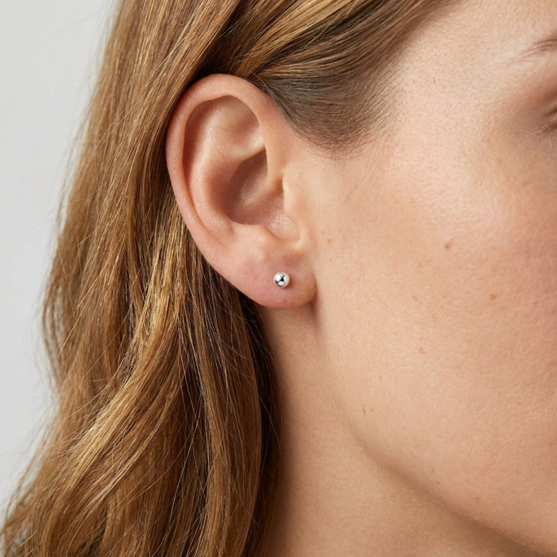 Boucles d'oreilles Argent   Boules 3mm porté