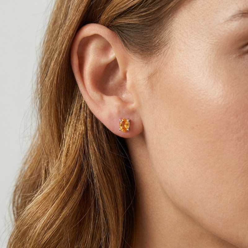 Boucles d'oreilles Argent  Citrine Ovale 6x4mm porté