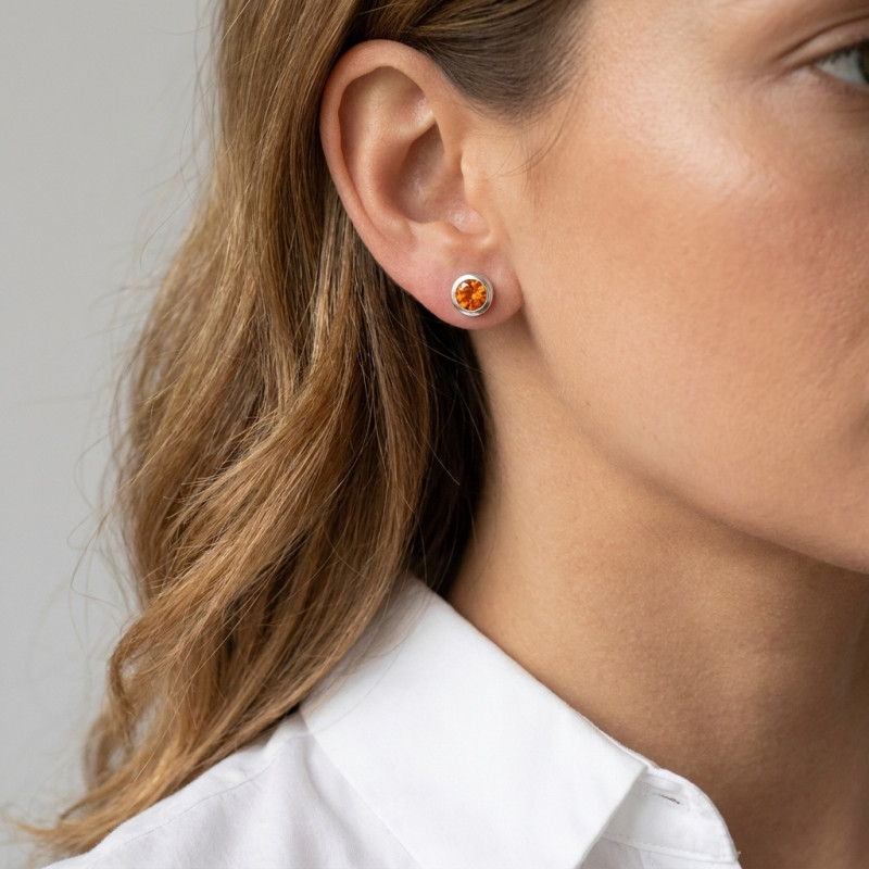 Boucles d'oreilles Argent  Citrine Ronde 5mm porté