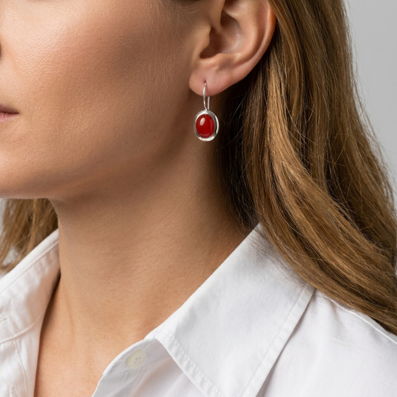 Boucles d'oreilles Argent Cornaline Ovale 10x8mm porté