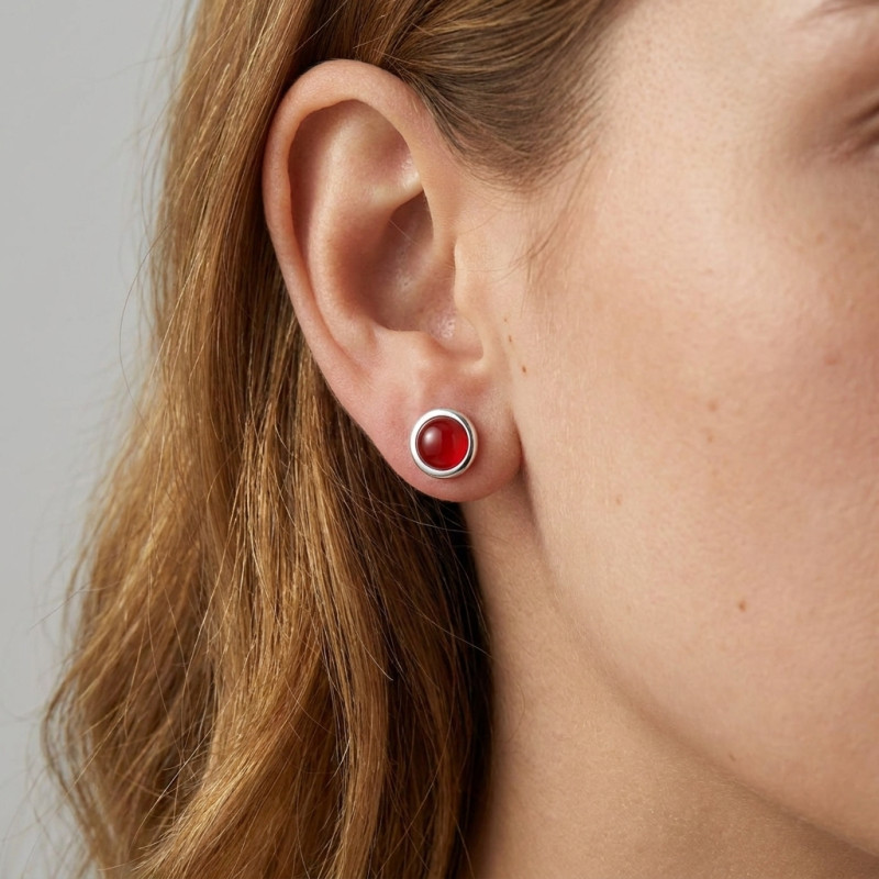 Boucles d oreilles Argent Cornaline Ronde 7mm porté