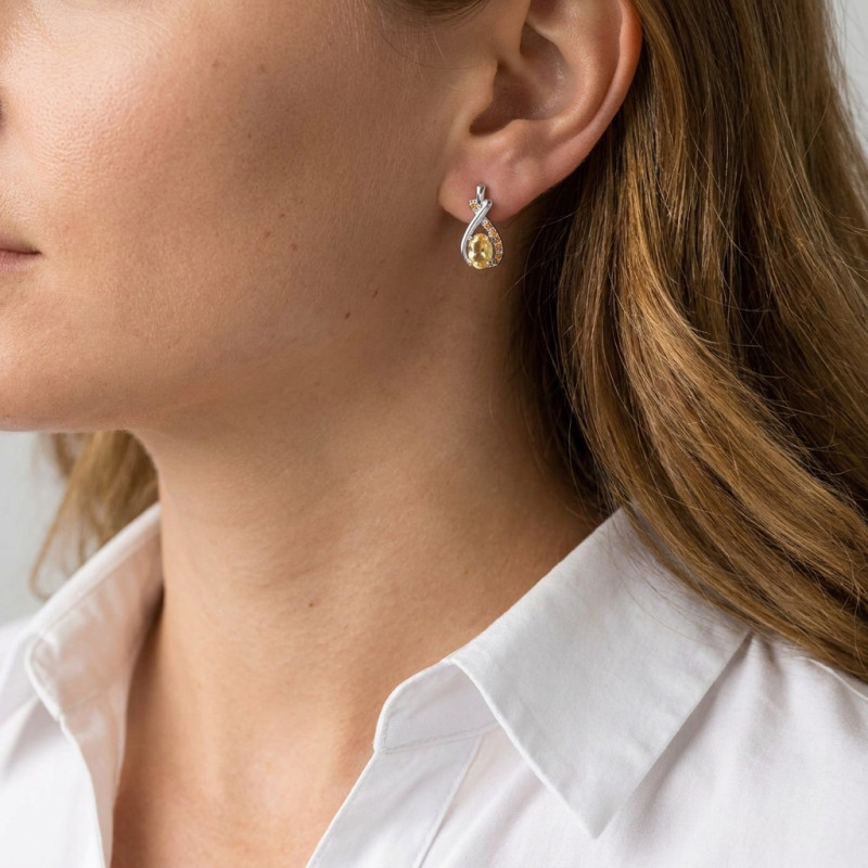Boucles d'oreilles Argent et Citrine Ovale 6x4mm porté