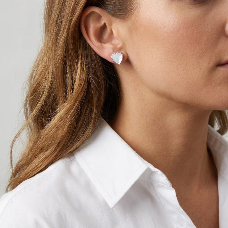 Boucles d'oreilles Argent et Nacre blanche porté