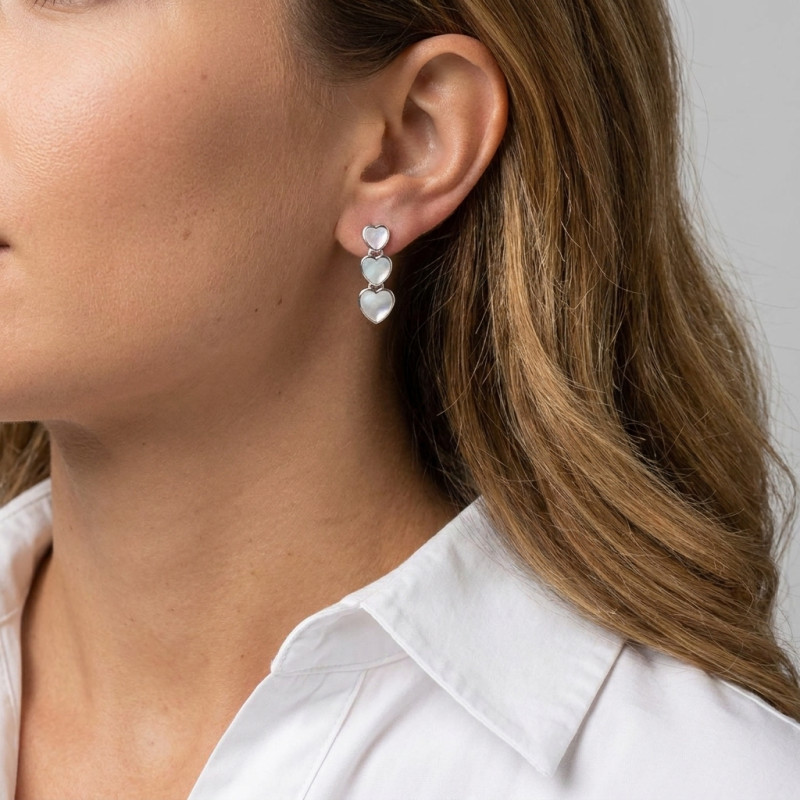 Boucles d'oreilles Argent et Nacre blanche porté